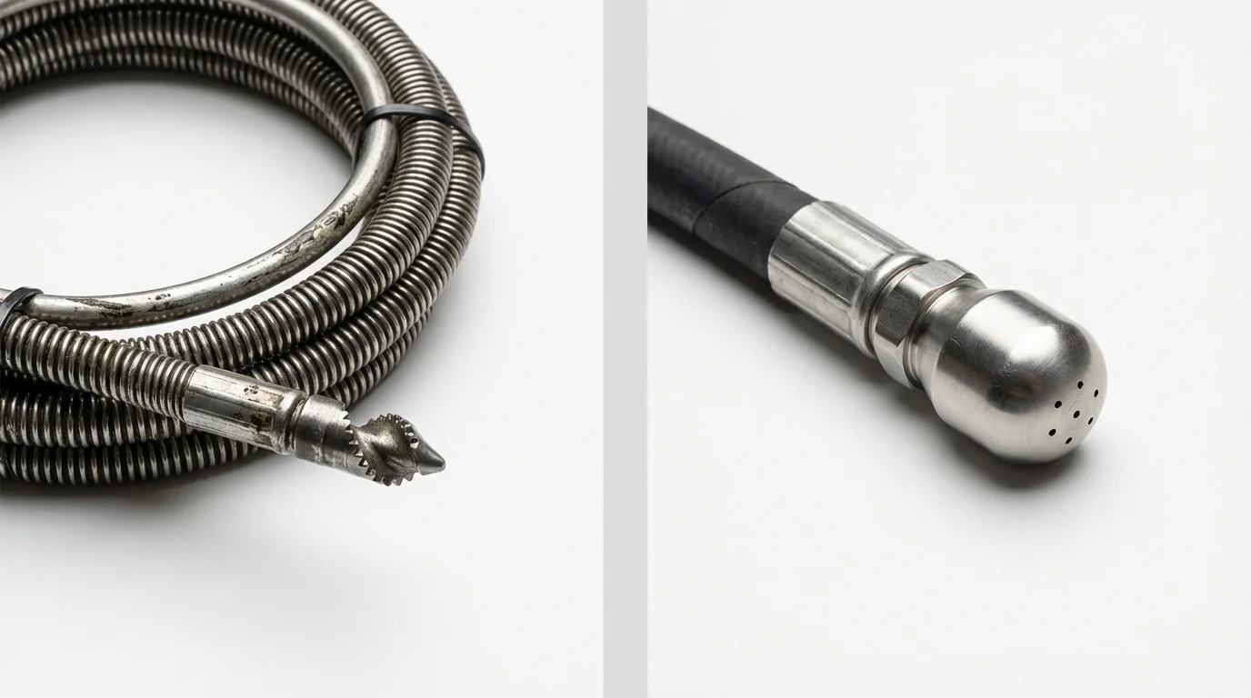 Drain snake cable and hydro jetting nozzle used for drain cleaning in Arnold, MD