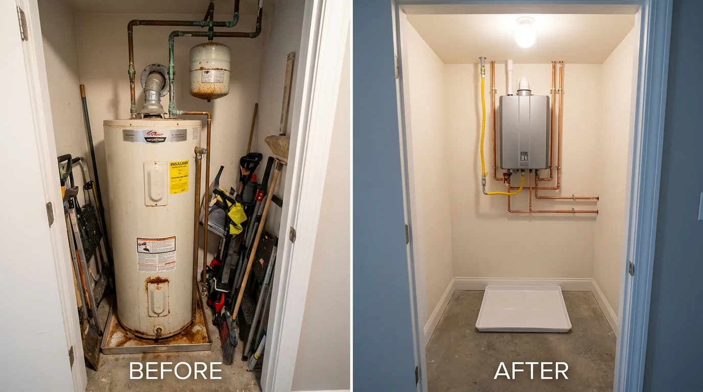 Tank water heater versus wall-mounted tankless unit comparison for Arnold, MD homeowners