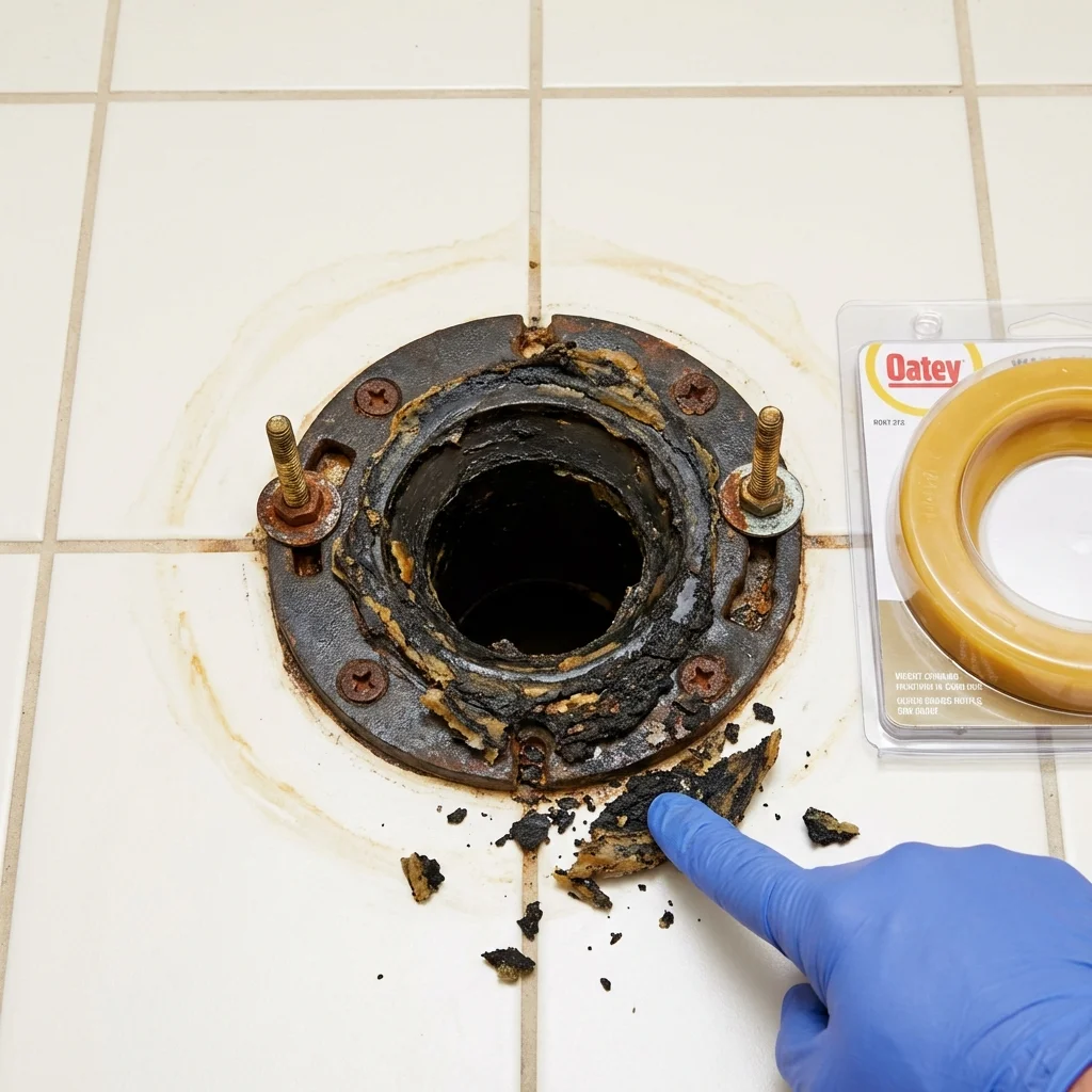Failed wax ring showing water seepage at the base of a toilet in a Arnold, MD home
