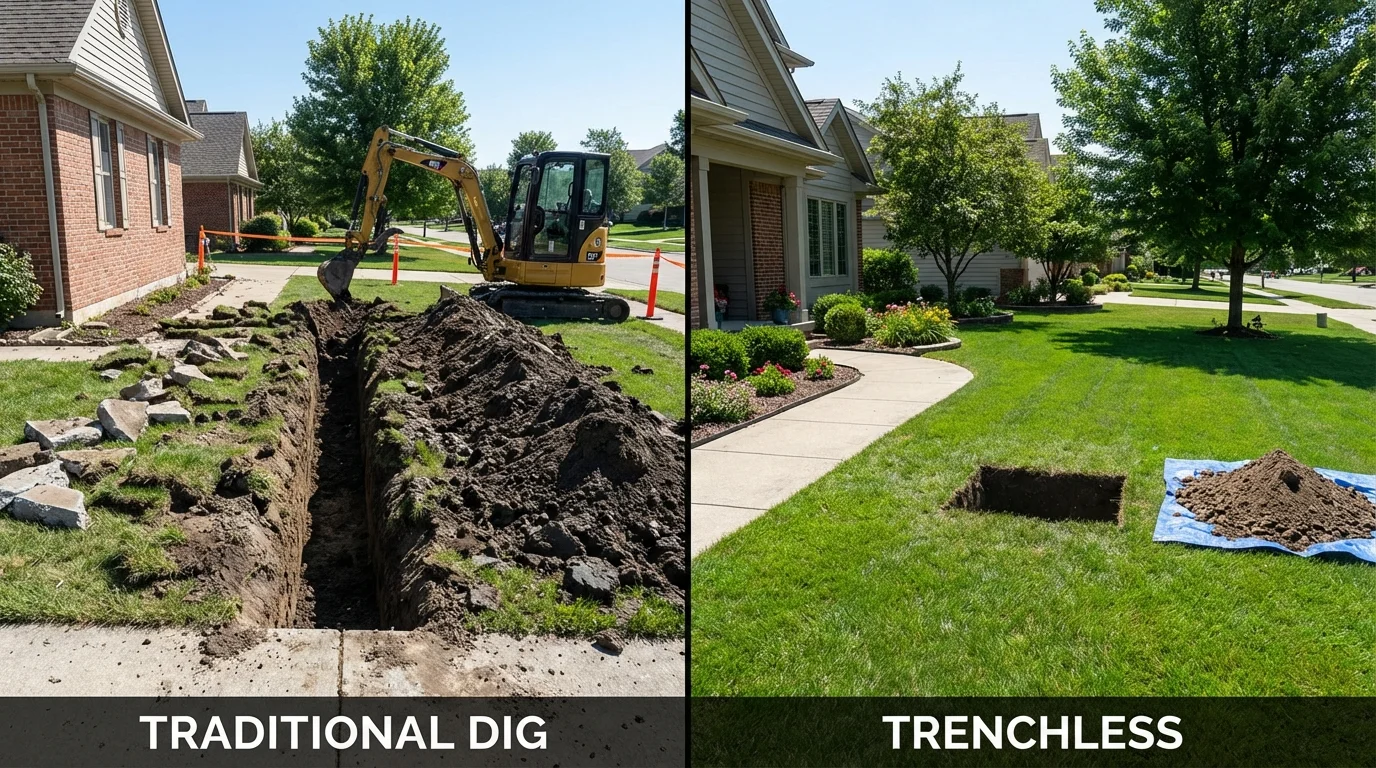 Trenchless sewer repair with minimal yard damage versus traditional excavation in Arnold, MD